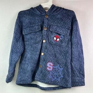 Marvel Spider-Man Toddler Jacket Hoodie 4T Denim Look Snap Button Hooded Coat